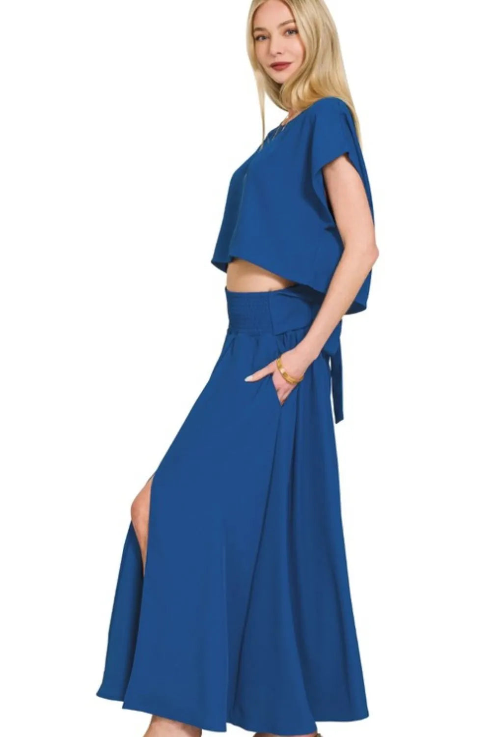 Heavy Woven Span Crop Tee & Skirt Set