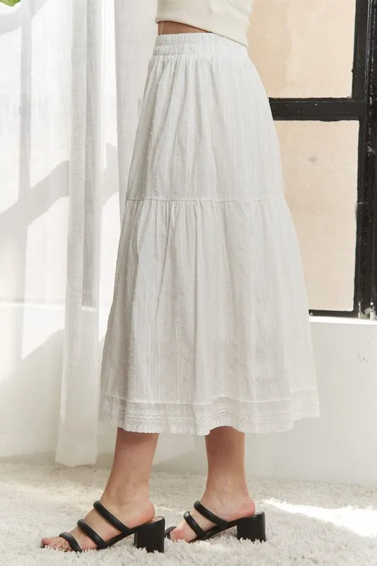 Elastic Waistband Tiered Midi Skirt