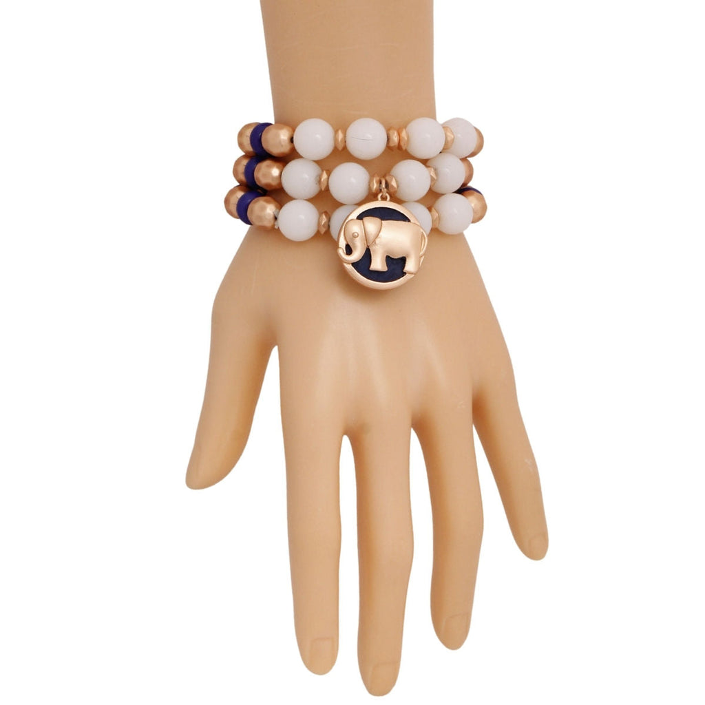 Bracelet Set 3 Pcs Blue Elephant Charm Stylish Layered Jewelry