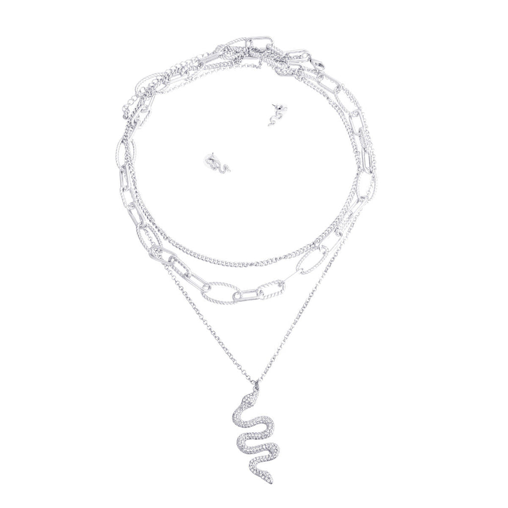 Statement Necklace Silver Textured Iced Snake Chain Stylish Jewelry Accessory