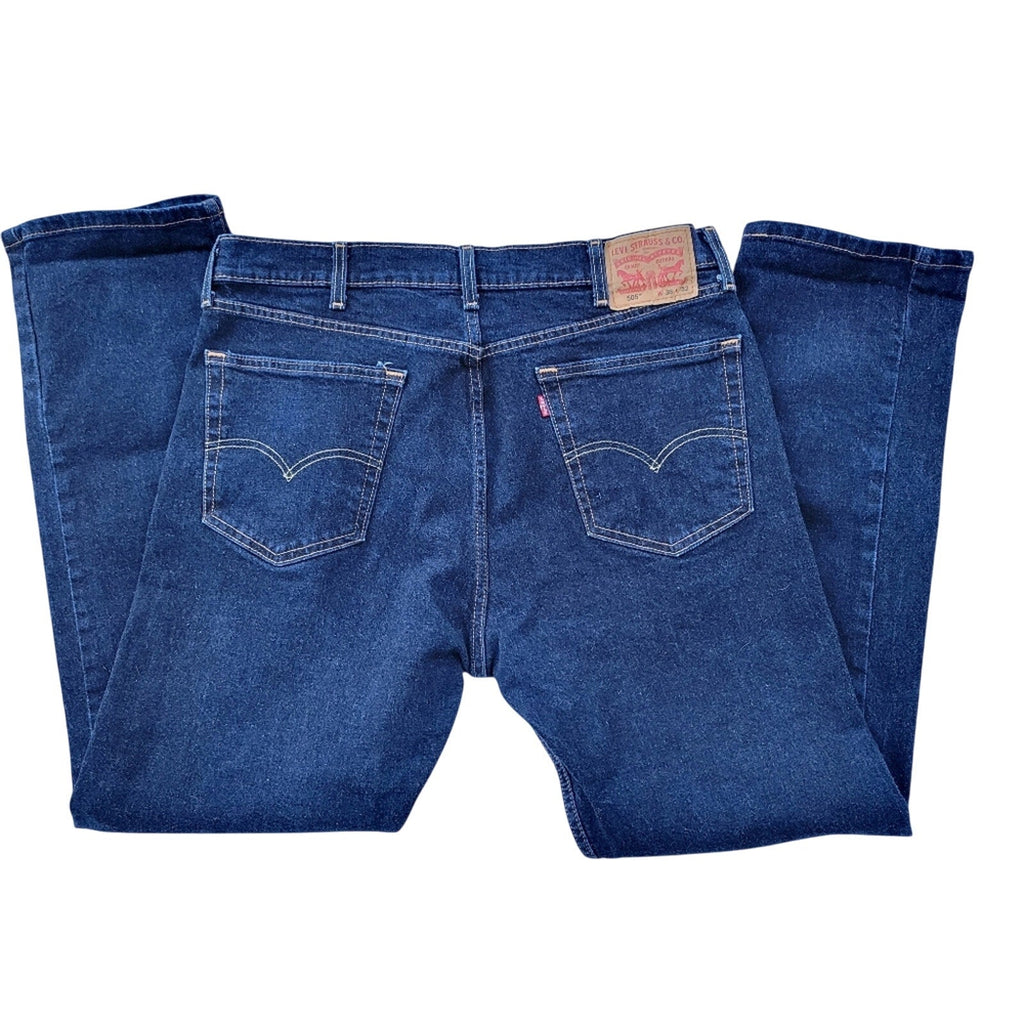 Levi Strauss & Co Levi's 505 Mens 38X32 Dark Wash Cotton Blend Denim Blue Jeans