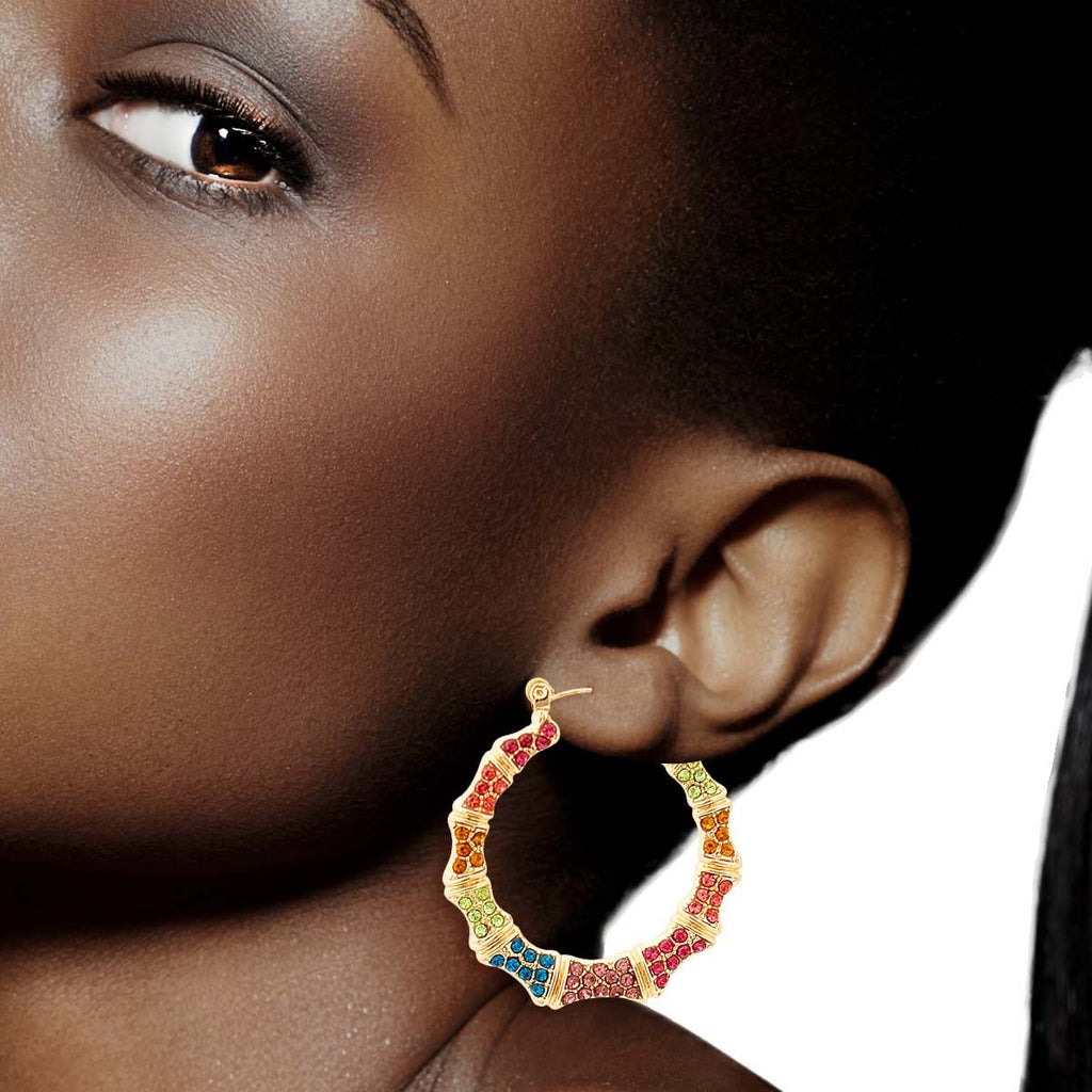 Thin Bamboo Hoop Earrings Multi Color Bling Stylish Statement Jewelry