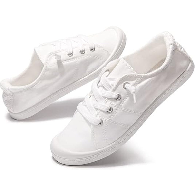 New Beneker Womens Size 8 White Slip On Canvas Low Top Laced Sneakers Shoes