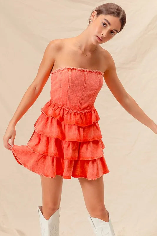 Strapless Ruffle Layered Game Day Cheer Up Dress
