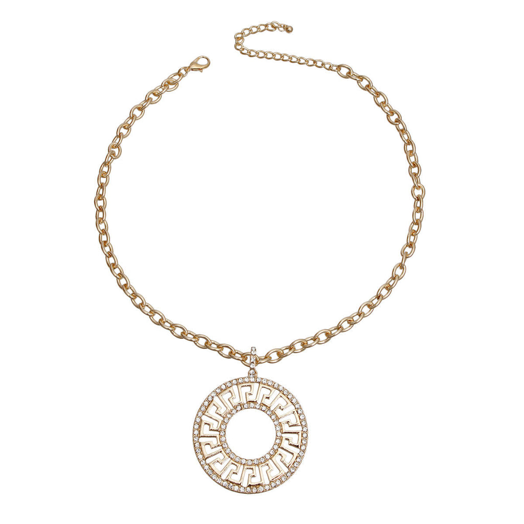 Statement Gold Cable Chain Rhinestone Greek Necklace Stylish Jewelry