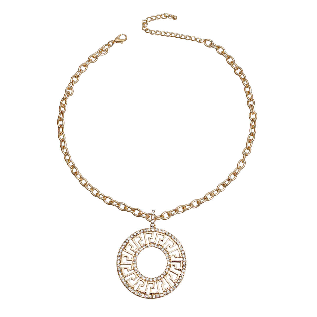 Statement Gold Cable Chain Rhinestone Greek Necklace Stylish Jewelry