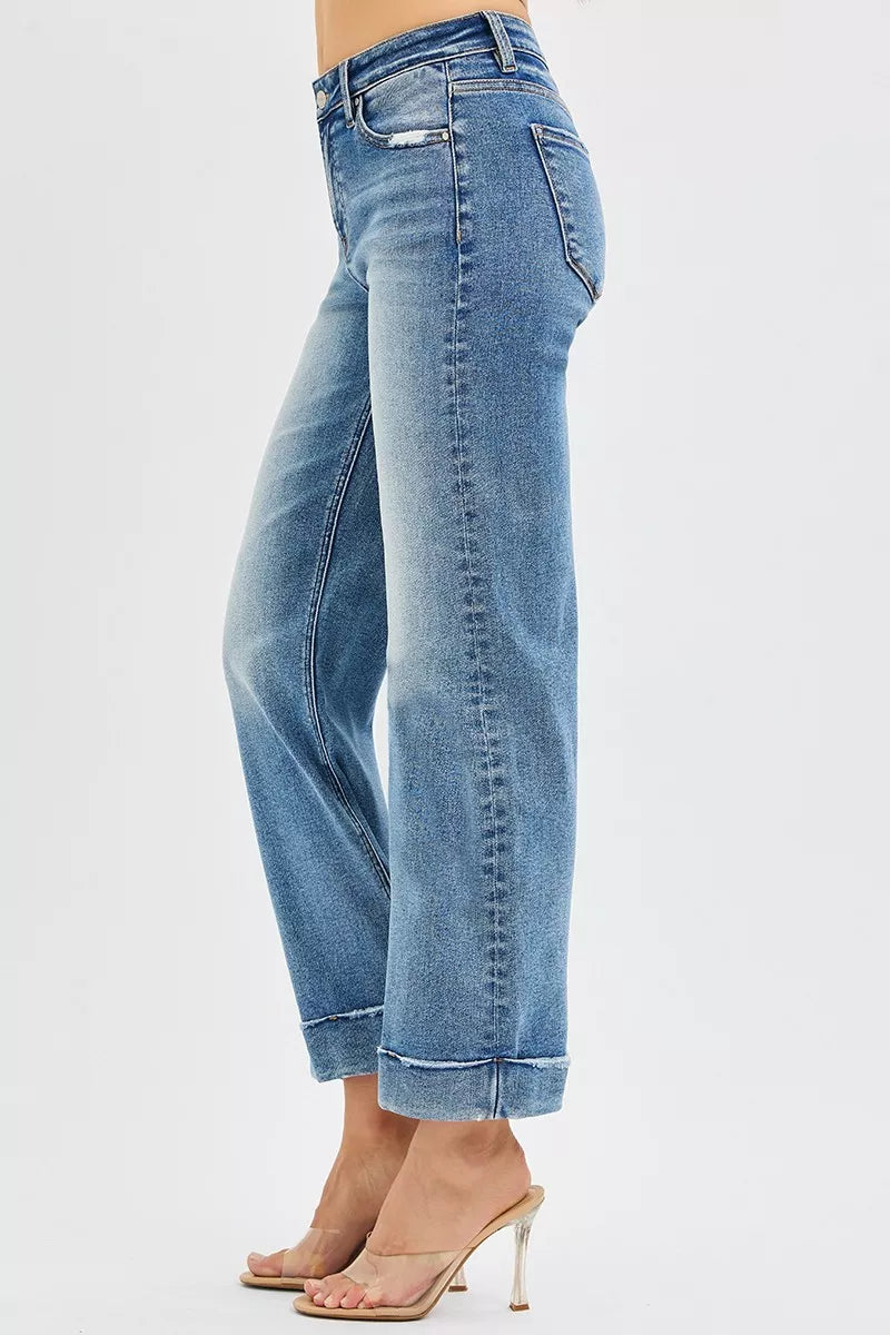 Full Size Mid Rise Crop Straight Jeans with Taylor Cuffed Plus Size