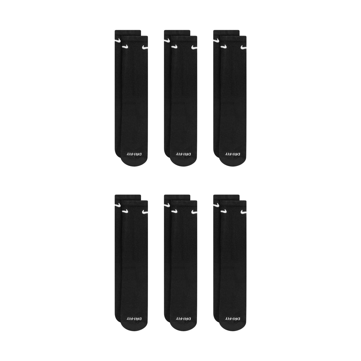 Nike Dri-Fit 6-Pack Cushioned Crew Socks - Black