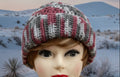 Handcrafted crocheted beanie in maroon & greys