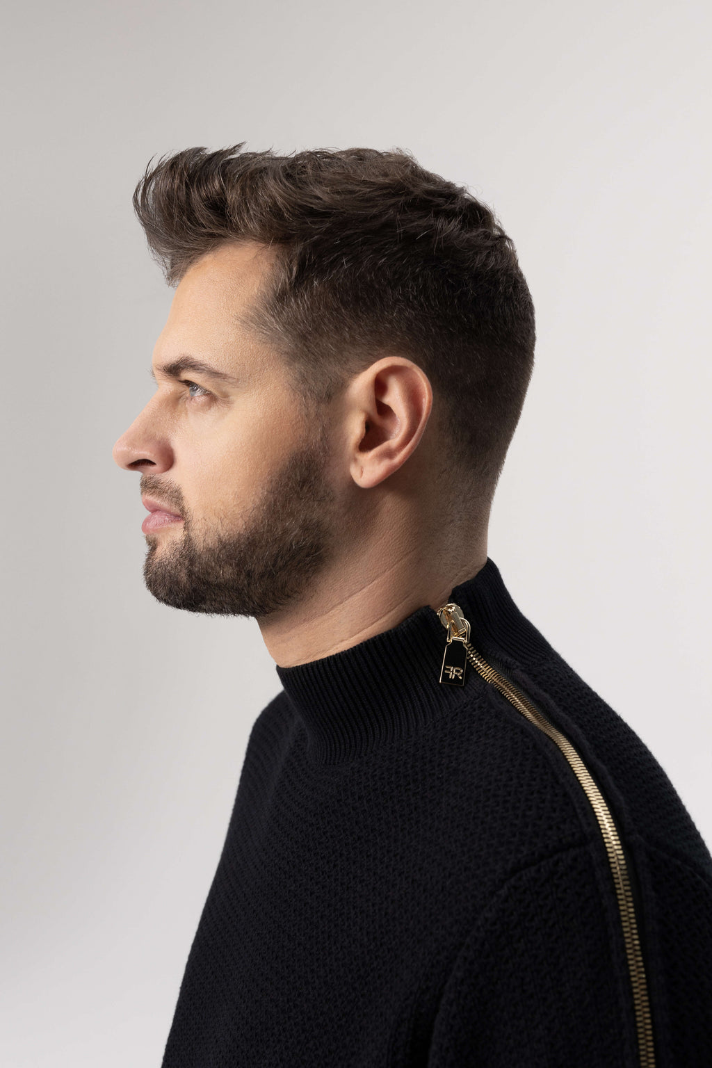 Black Luxe Zipped Turtleneck Sweater