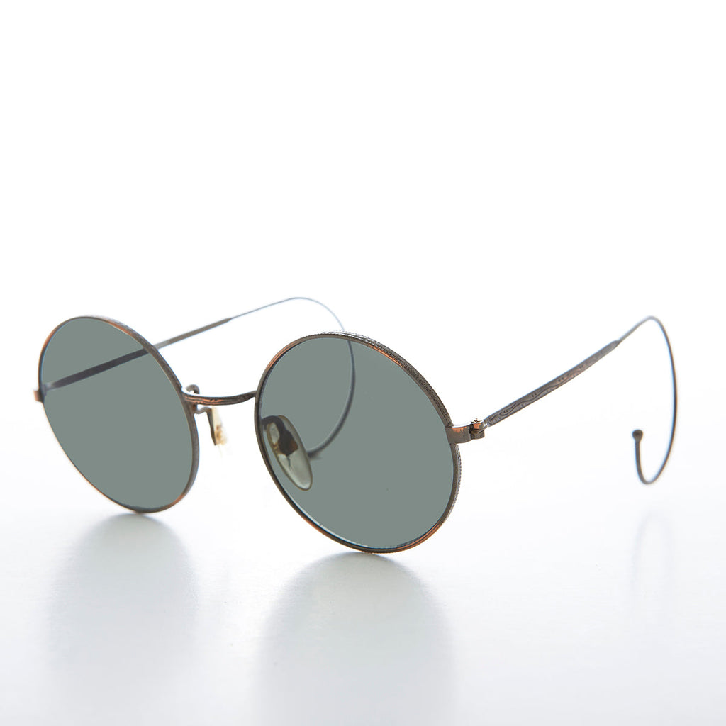 Round Vintage Sunglass with Cable Temples - Barton