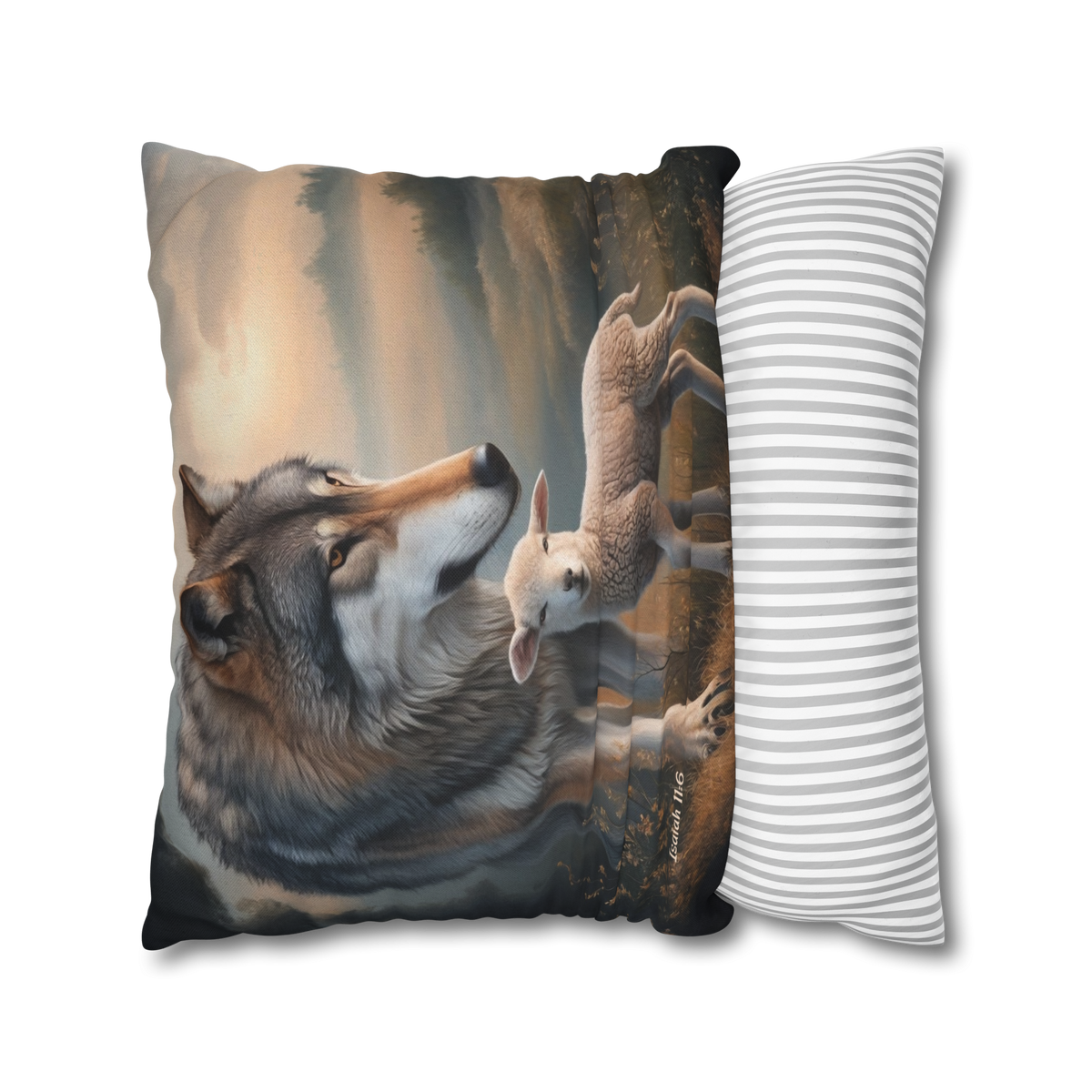 Wolf and Sheep Bible Verse Spun Polyester Square Pillowcase (multiple sizes)