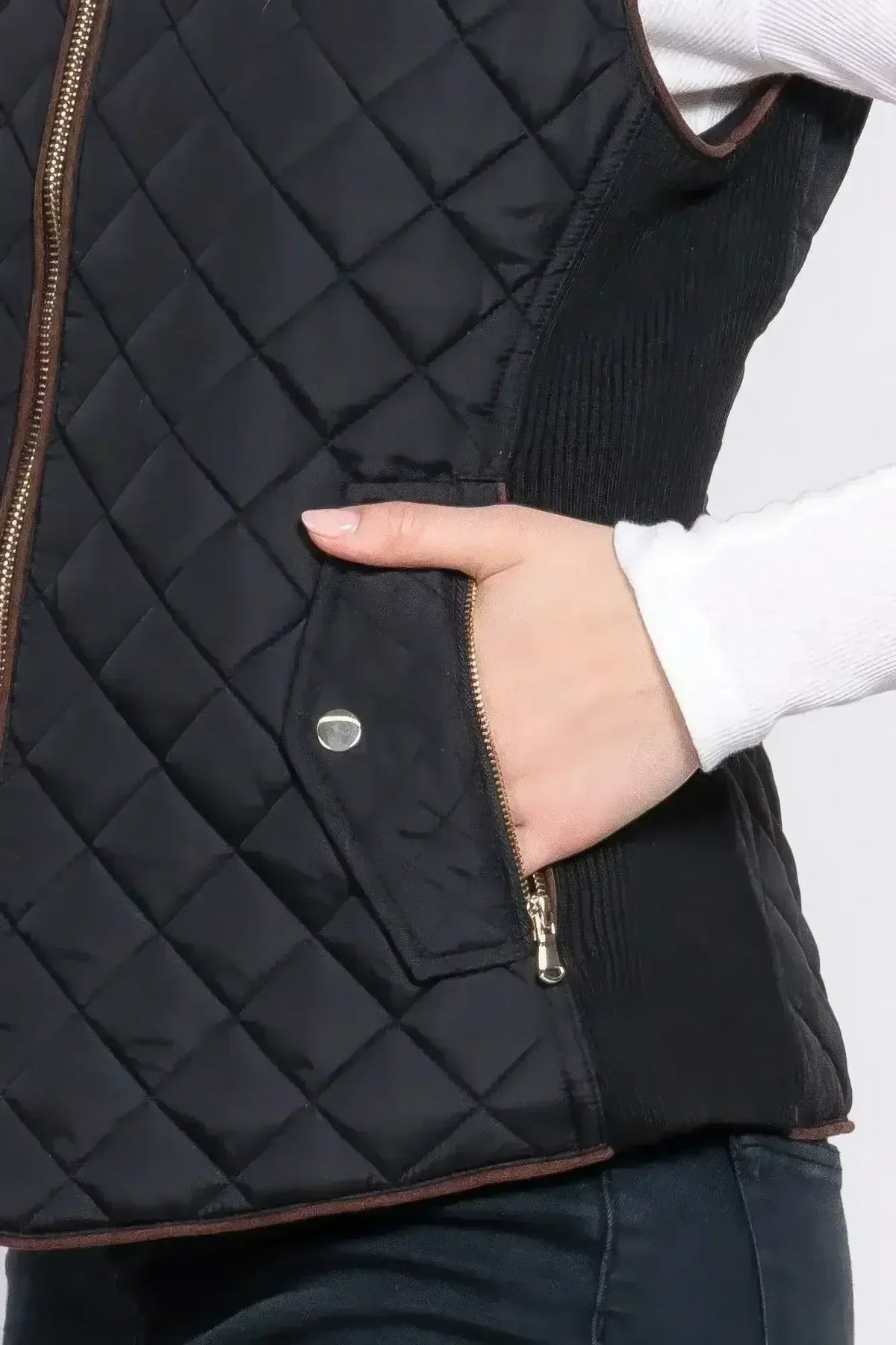 Quilted Suede Piping Vest - Pale Taupe | Femstylo
