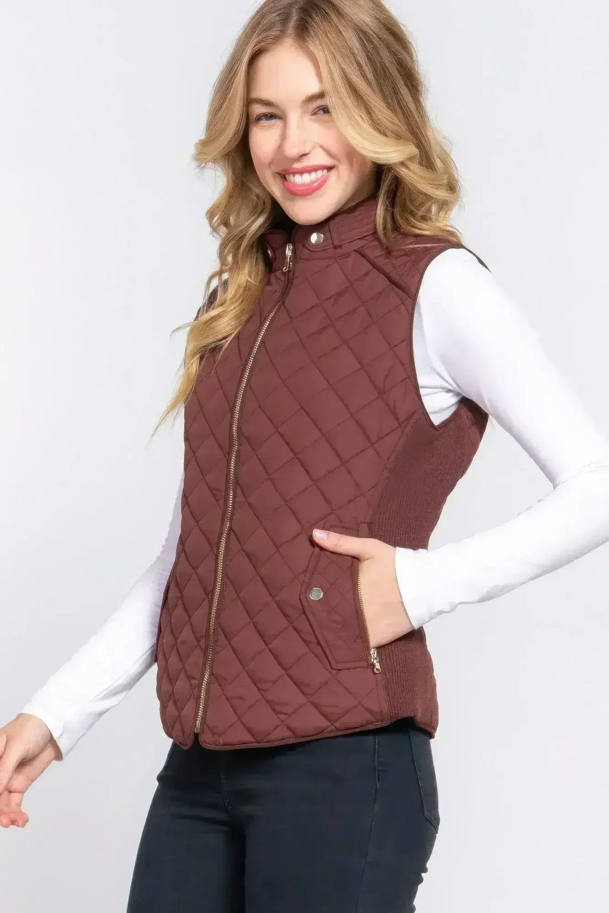 Quilted Suede Piping Vest - Pale Taupe | Femstylo