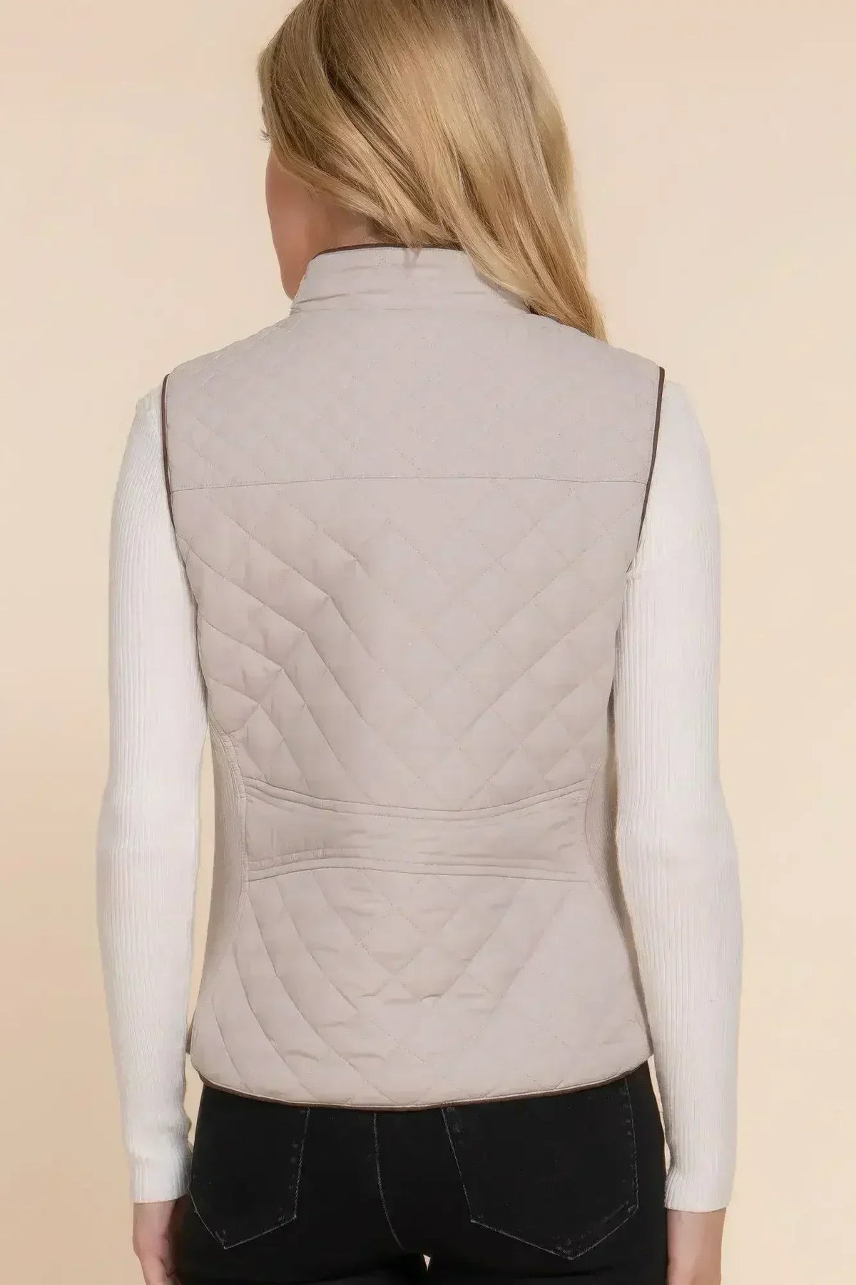 Quilted Suede Piping Vest - Pale Taupe | Femstylo