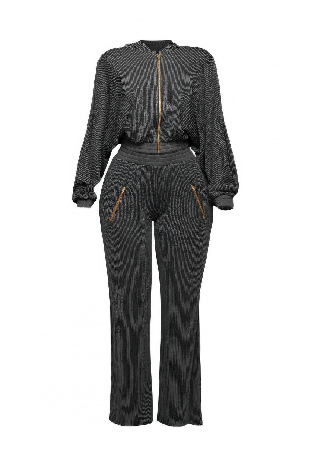 Zipper Closure Hoodie Jacket & Pants Set