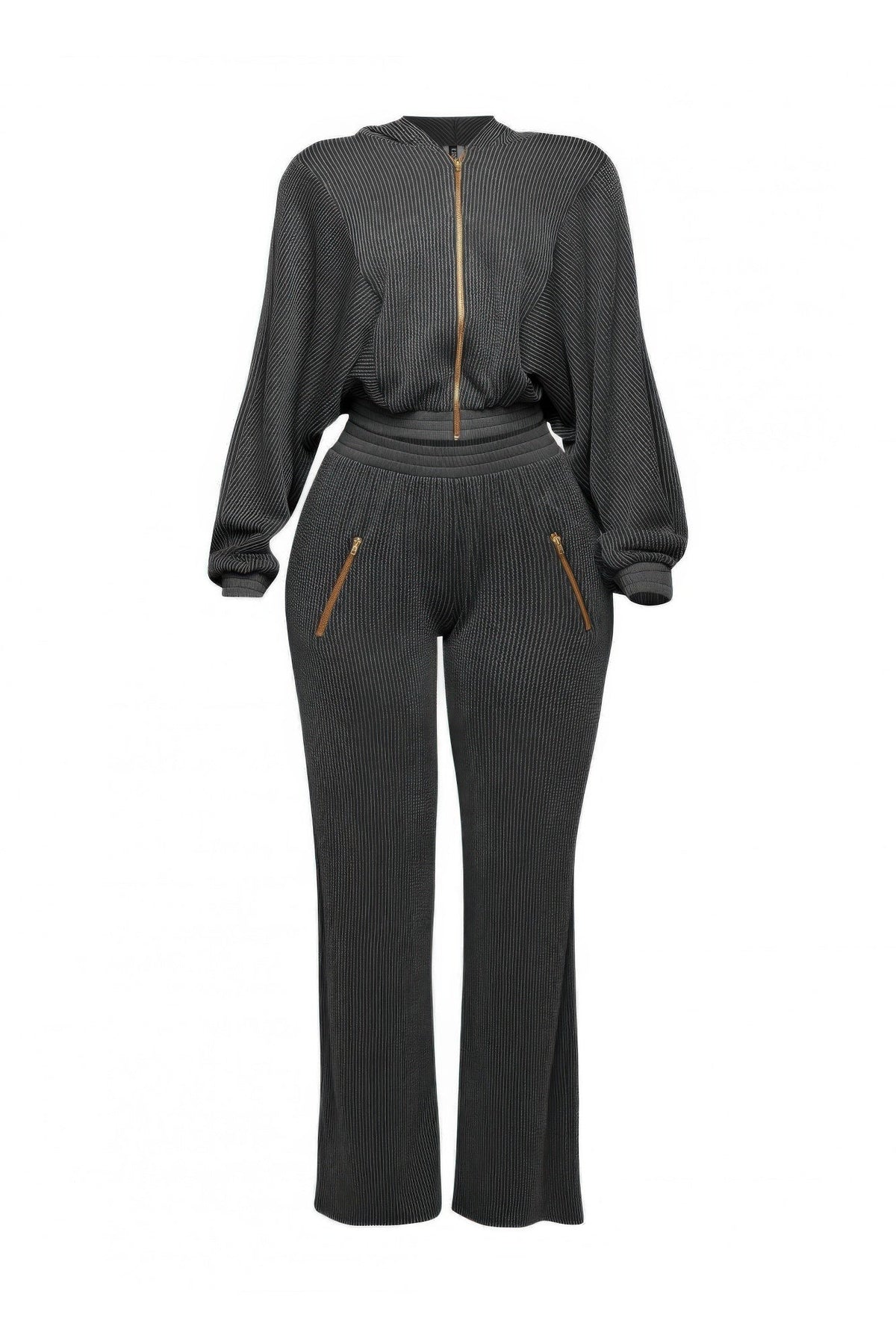 Zipper Closure Hoodie Jacket & Pants Set