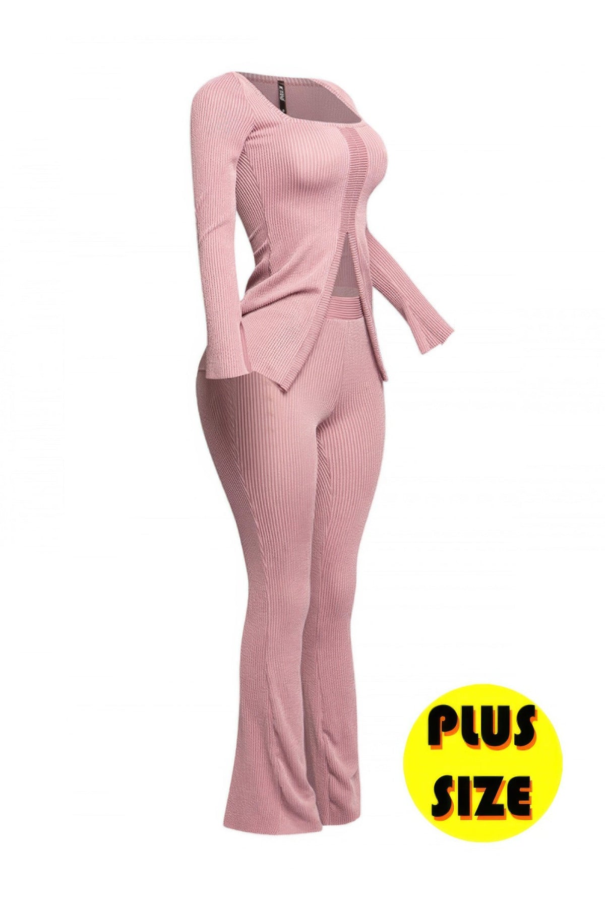 Ribbed Pant Set With Slit Detail