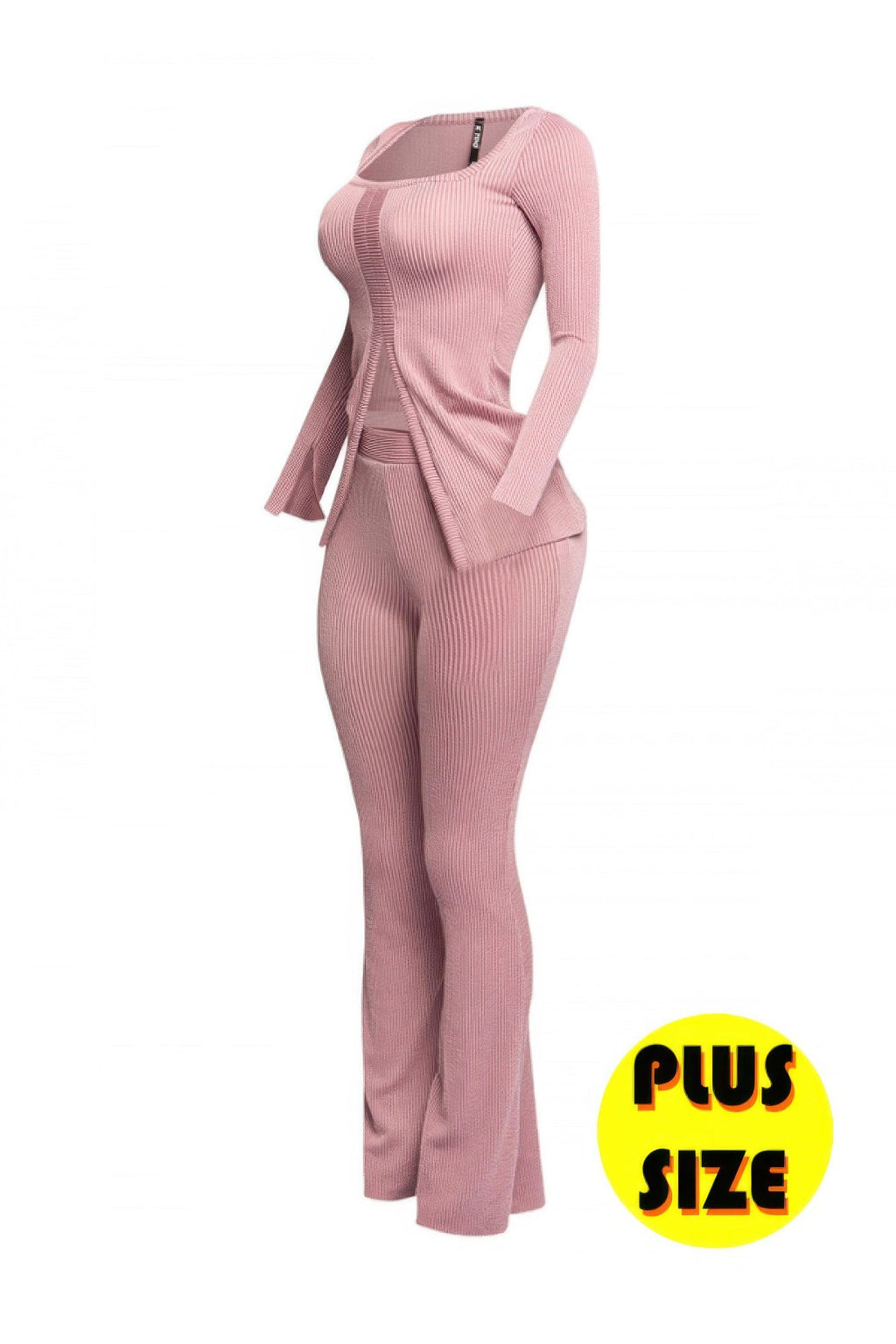 Ribbed Pant Set With Slit Detail