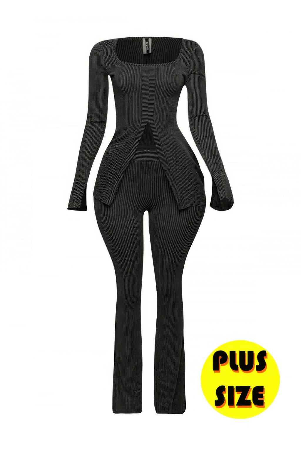 Ribbed Pant Set With Slit Detail