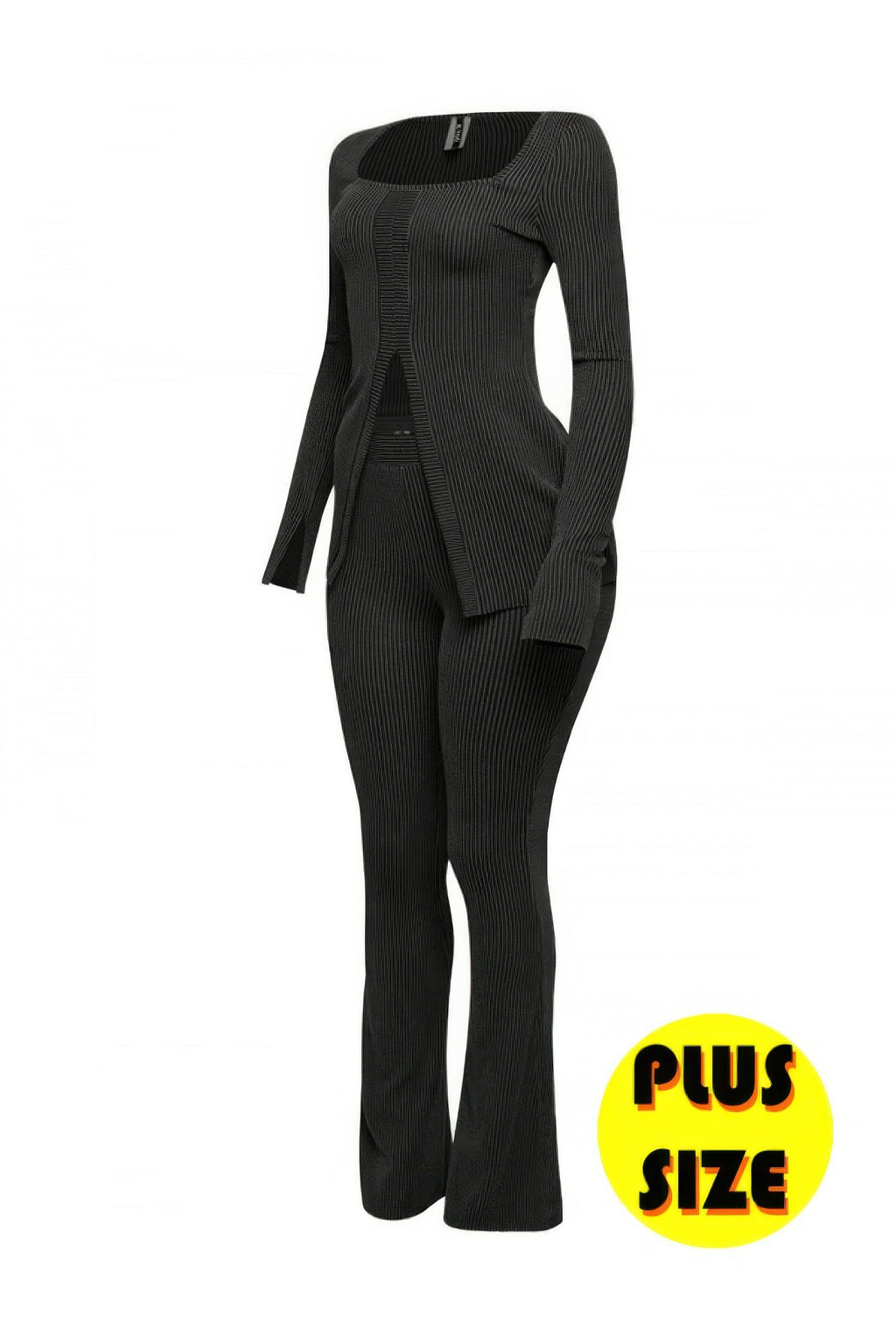 Ribbed Pant Set With Slit Detail