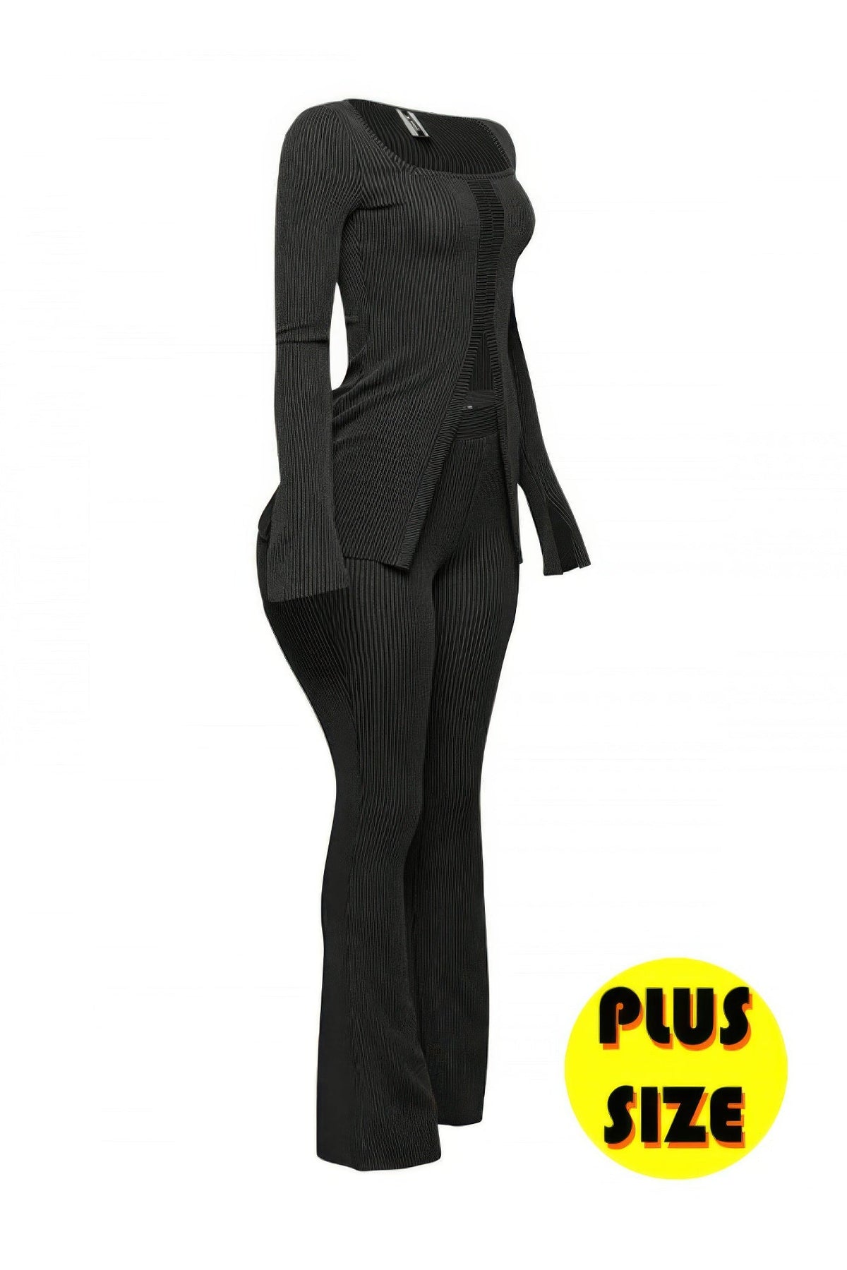 Ribbed Pant Set With Slit Detail