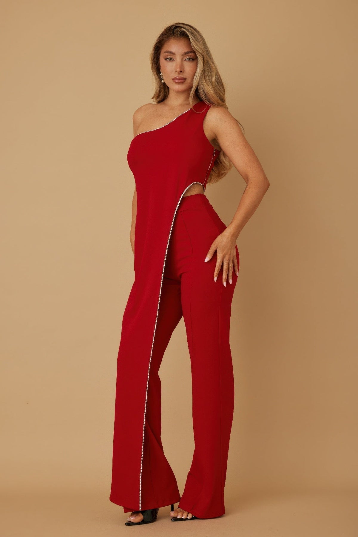 One Shoulder Rhinestone Set