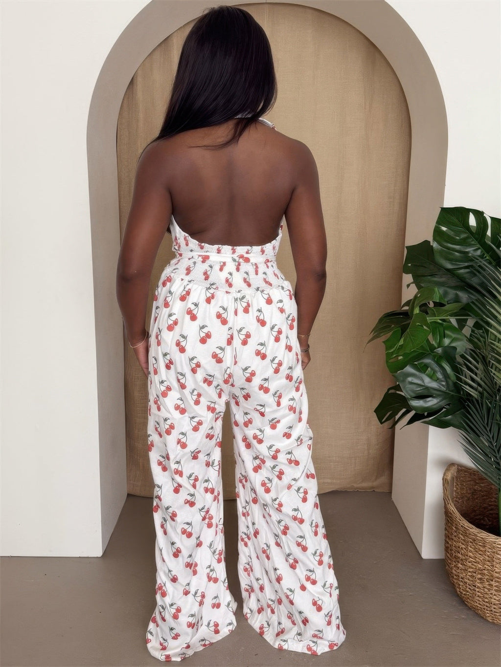Cherry Halter Wide-leg Jumpsuit