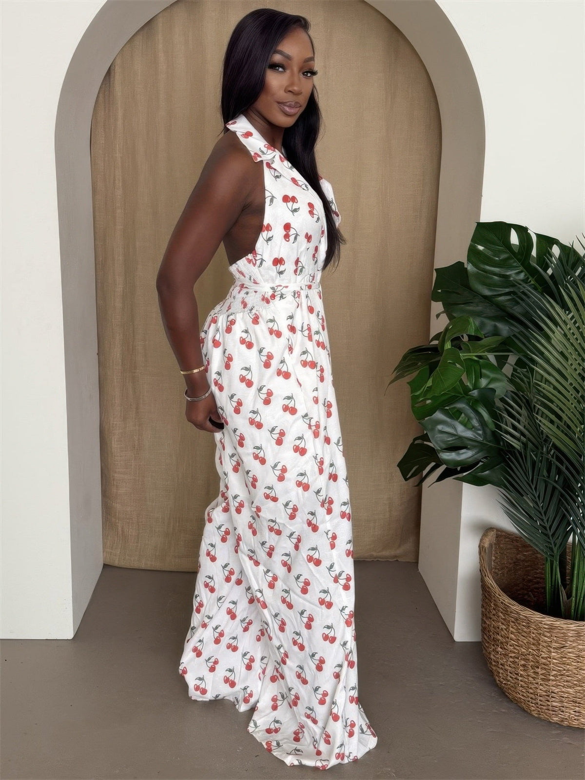Cherry Halter Wide-leg Jumpsuit