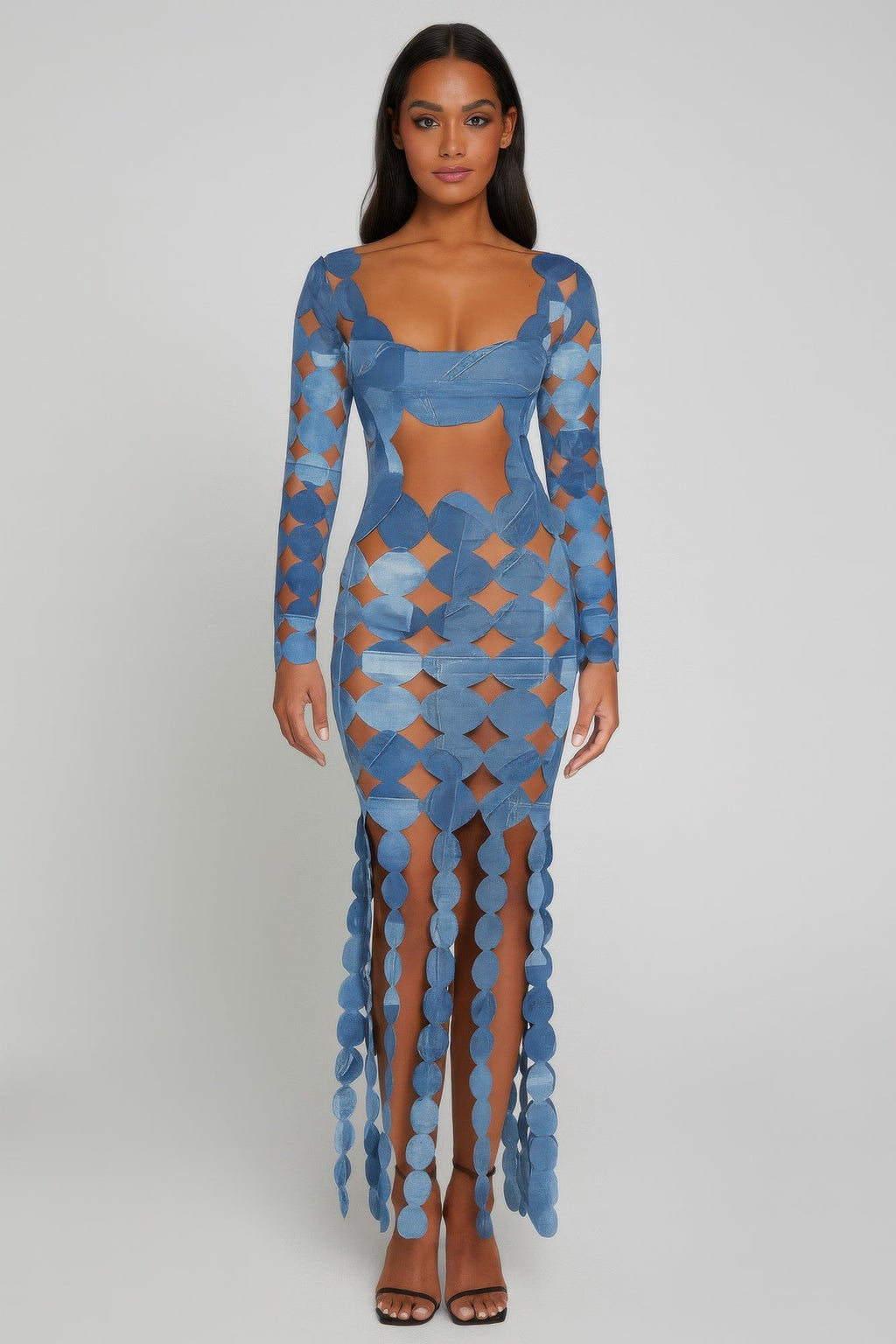 Denim Cut Out Maxi Dress