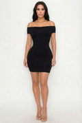 Off Shoulder Open Back Bodycon Mini Dress