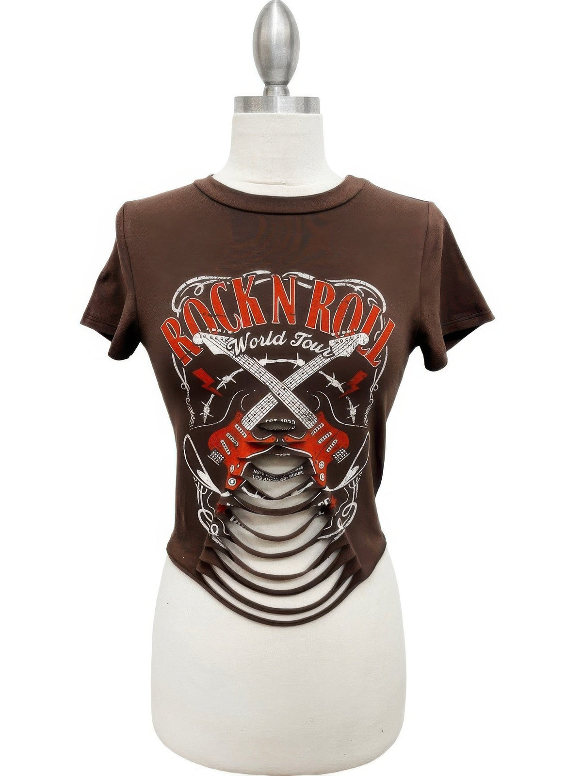 Rock N Roll World Tour Distressed Laser Cut Graphic Tee