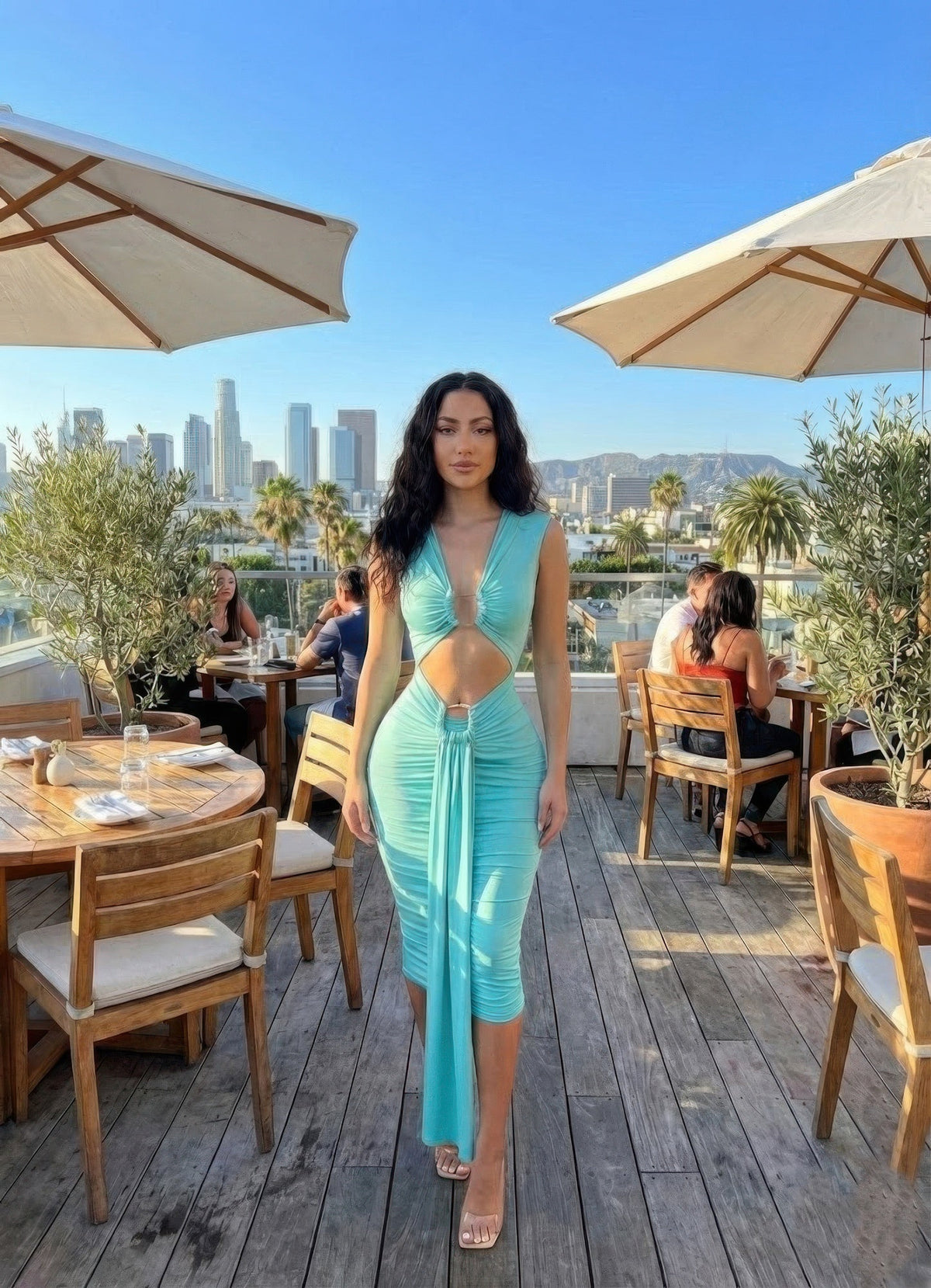 Cutout Halter Bodycon Midi Dress