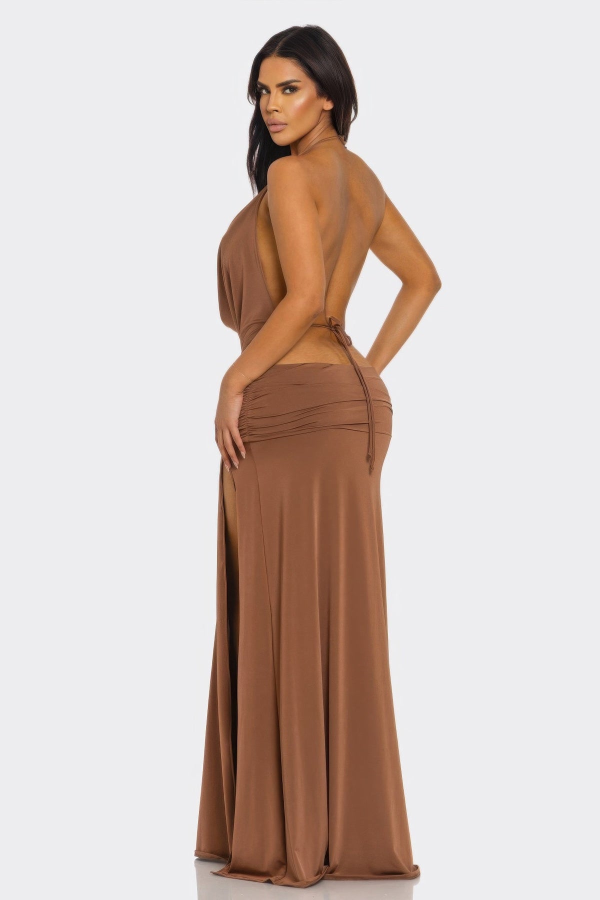 V Cut Drape Maxi Gown