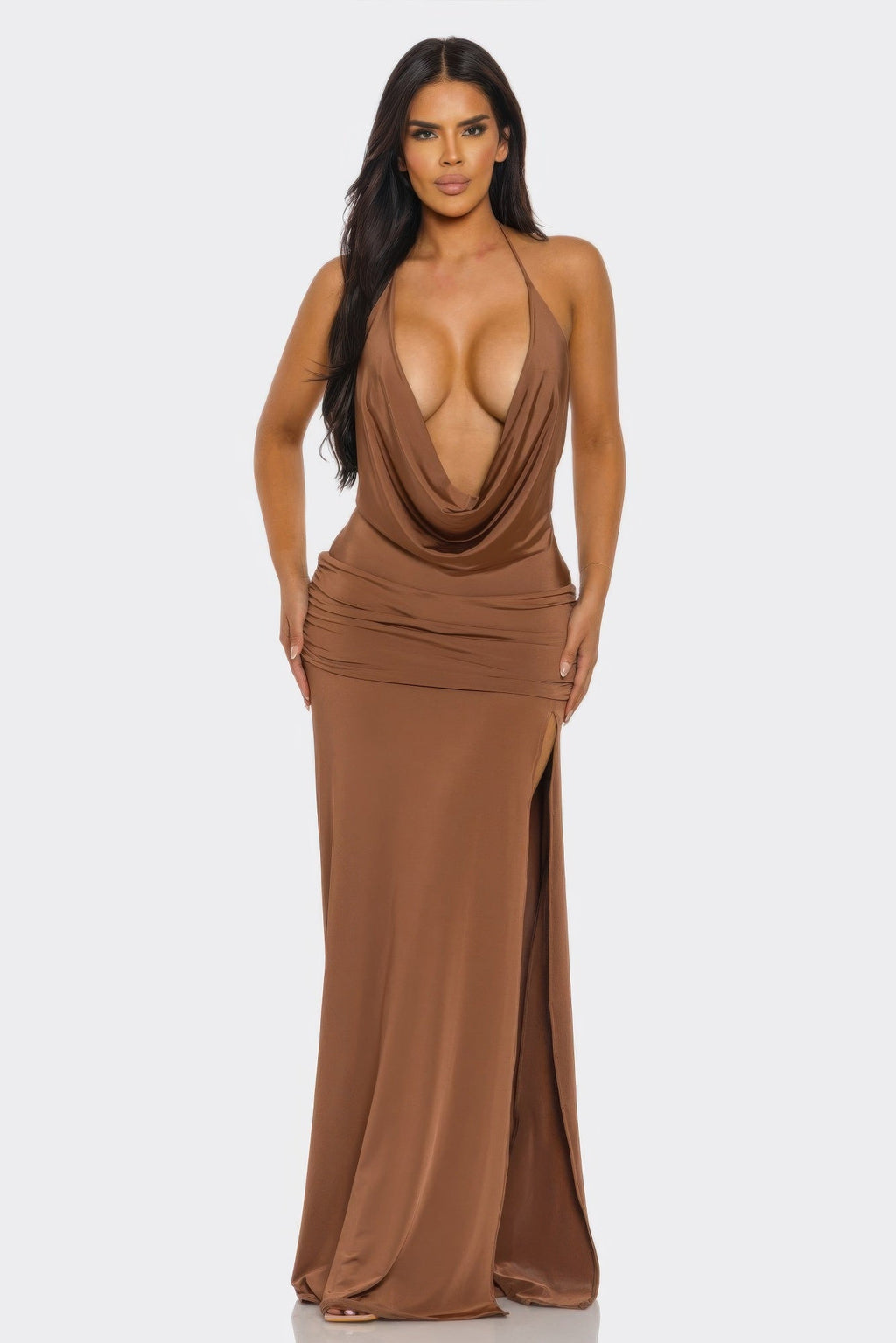 V Cut Drape Maxi Gown