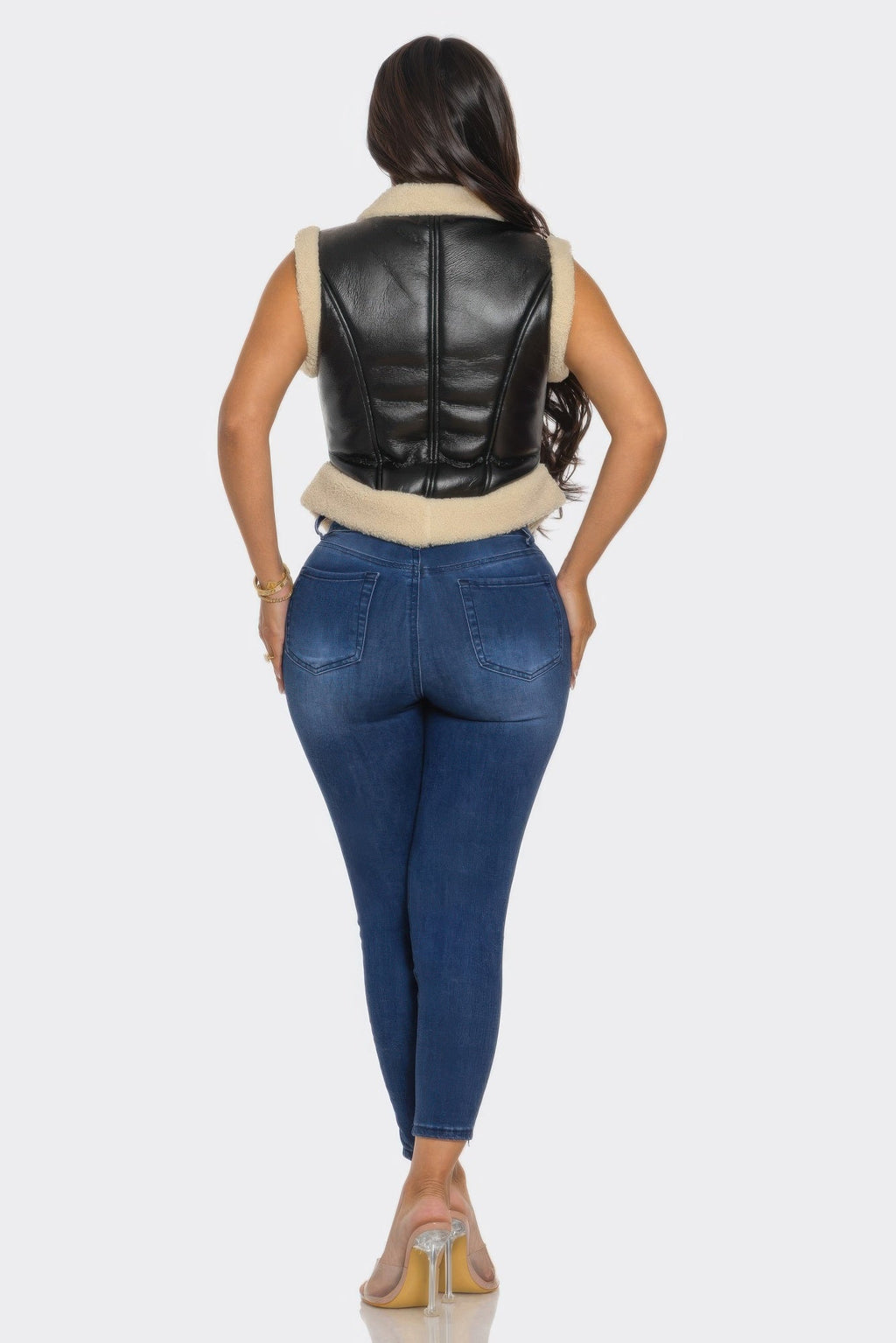 V Trimmed Leather Vest
