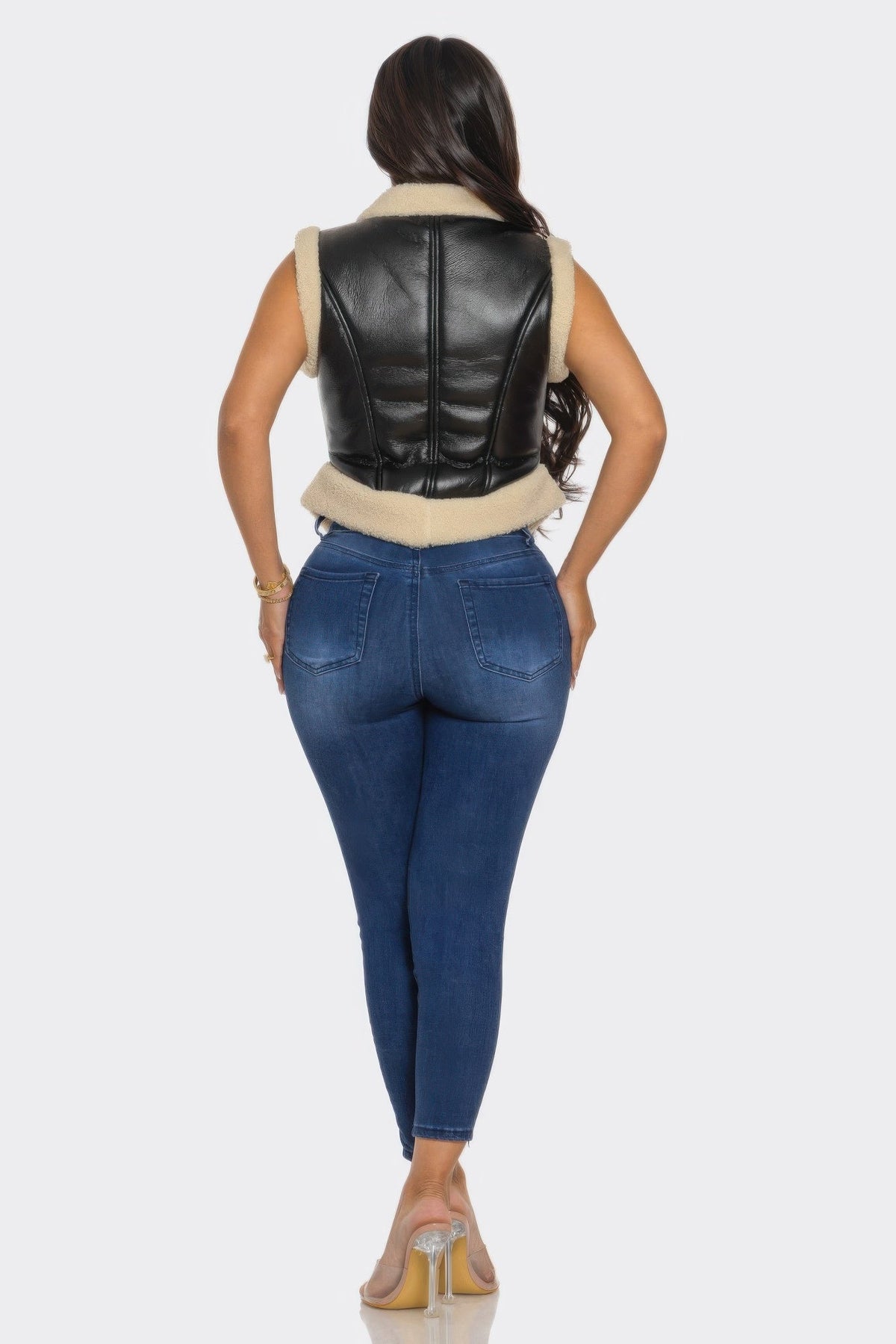 V Trimmed Leather Vest