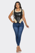 V Trimmed Leather Vest