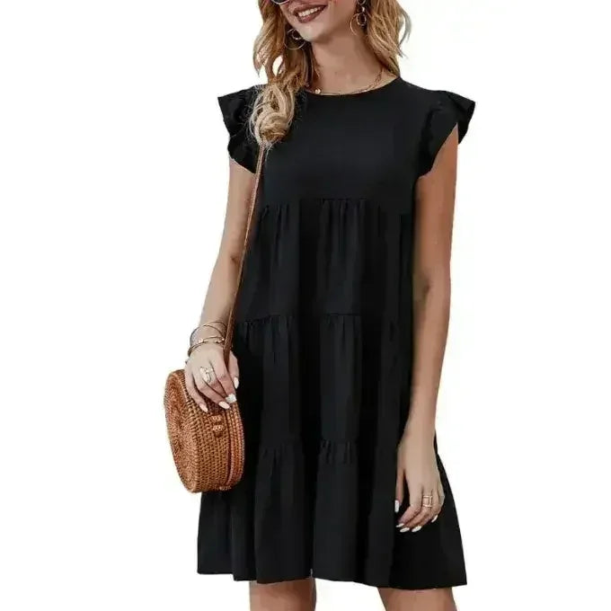 Flowy Cap Sleeve Dress - Navy/Wine/Black/Green/White