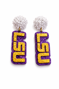 LSU Pom Pom Drop Earrings