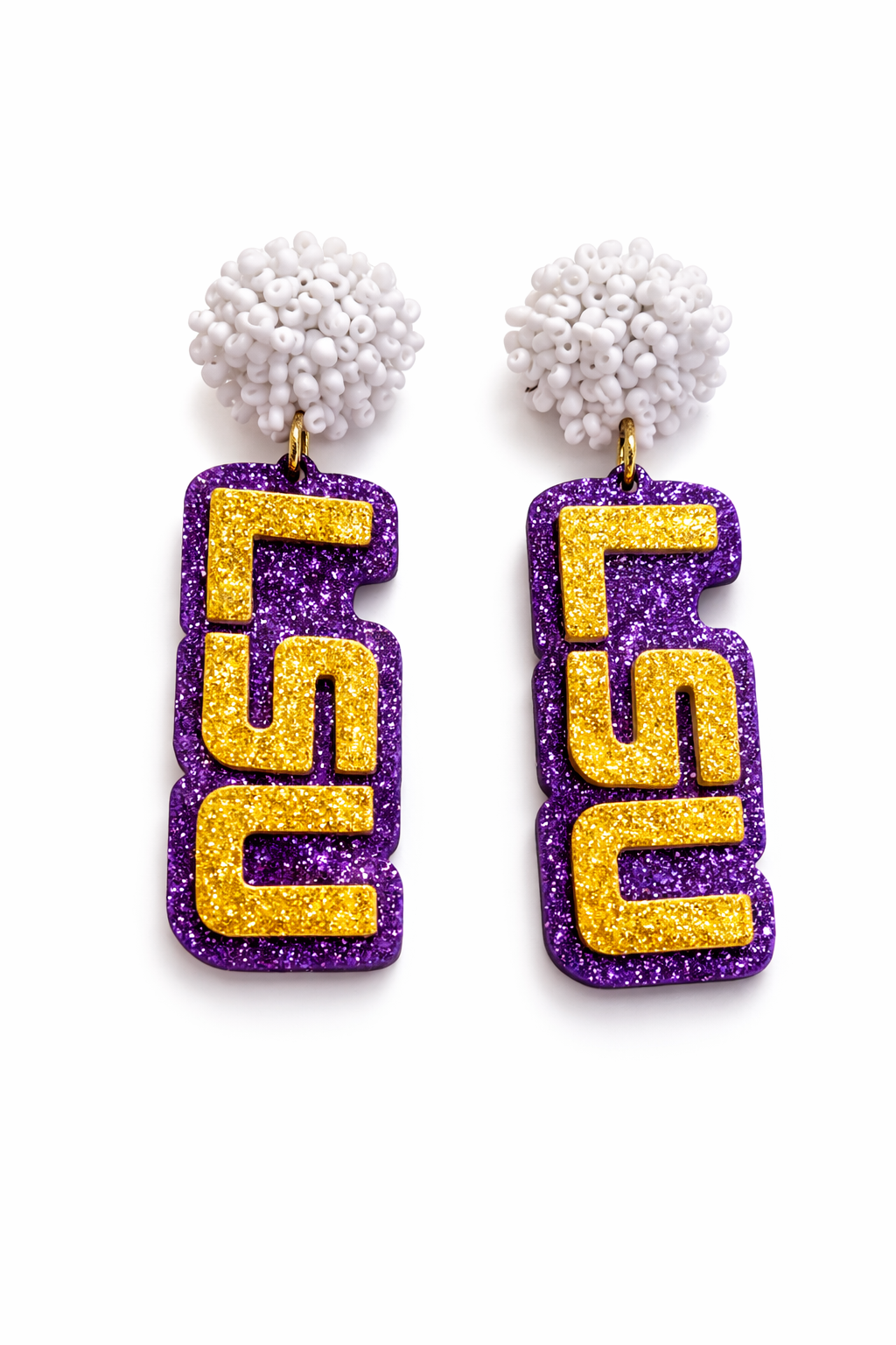 LSU Pom Pom Drop Earrings