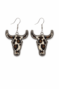 Cow Print Longhorn Drop Earrings