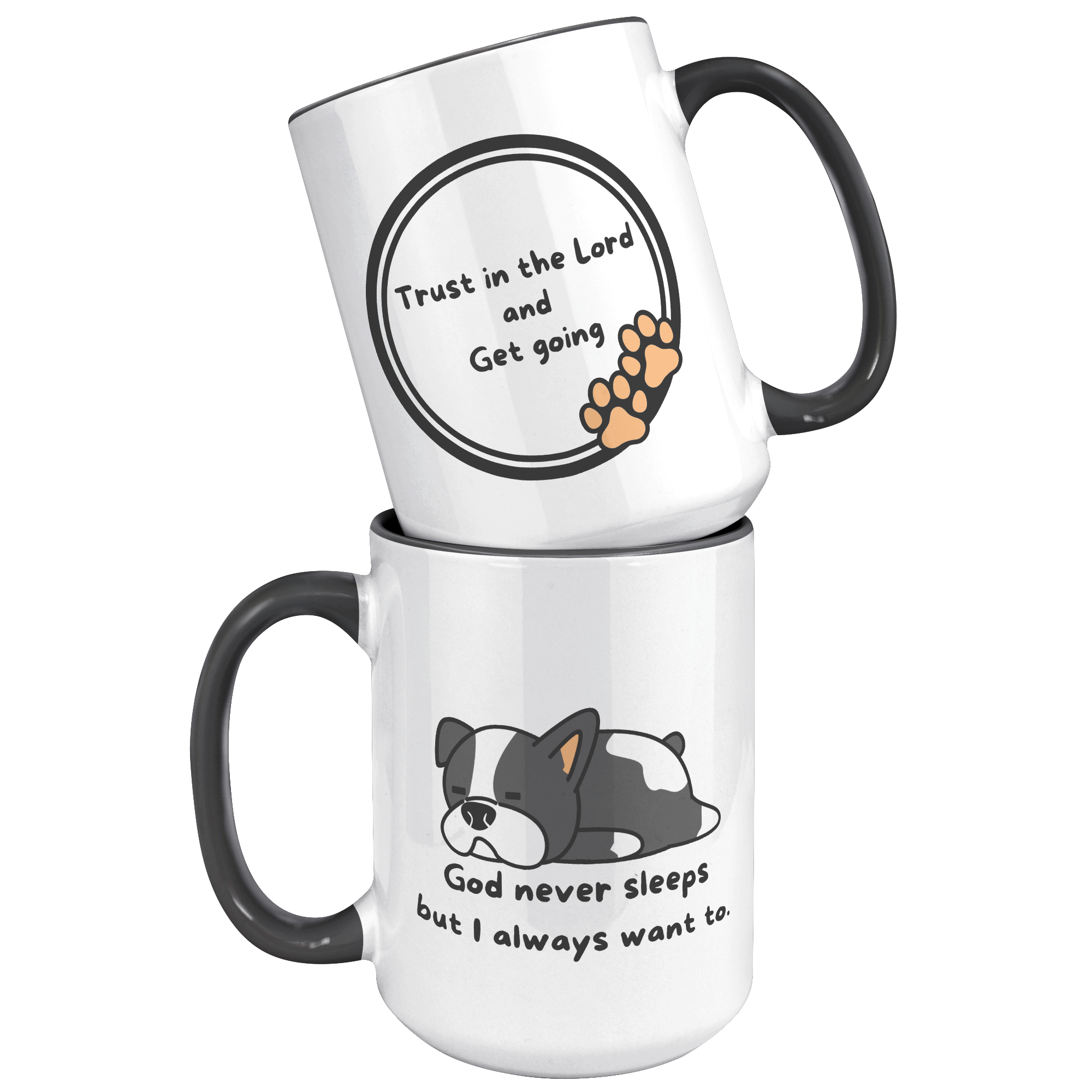 "God never sleeps but I always want to" 15oz Sleeping Puppy Christian Mug - inside color schemes
