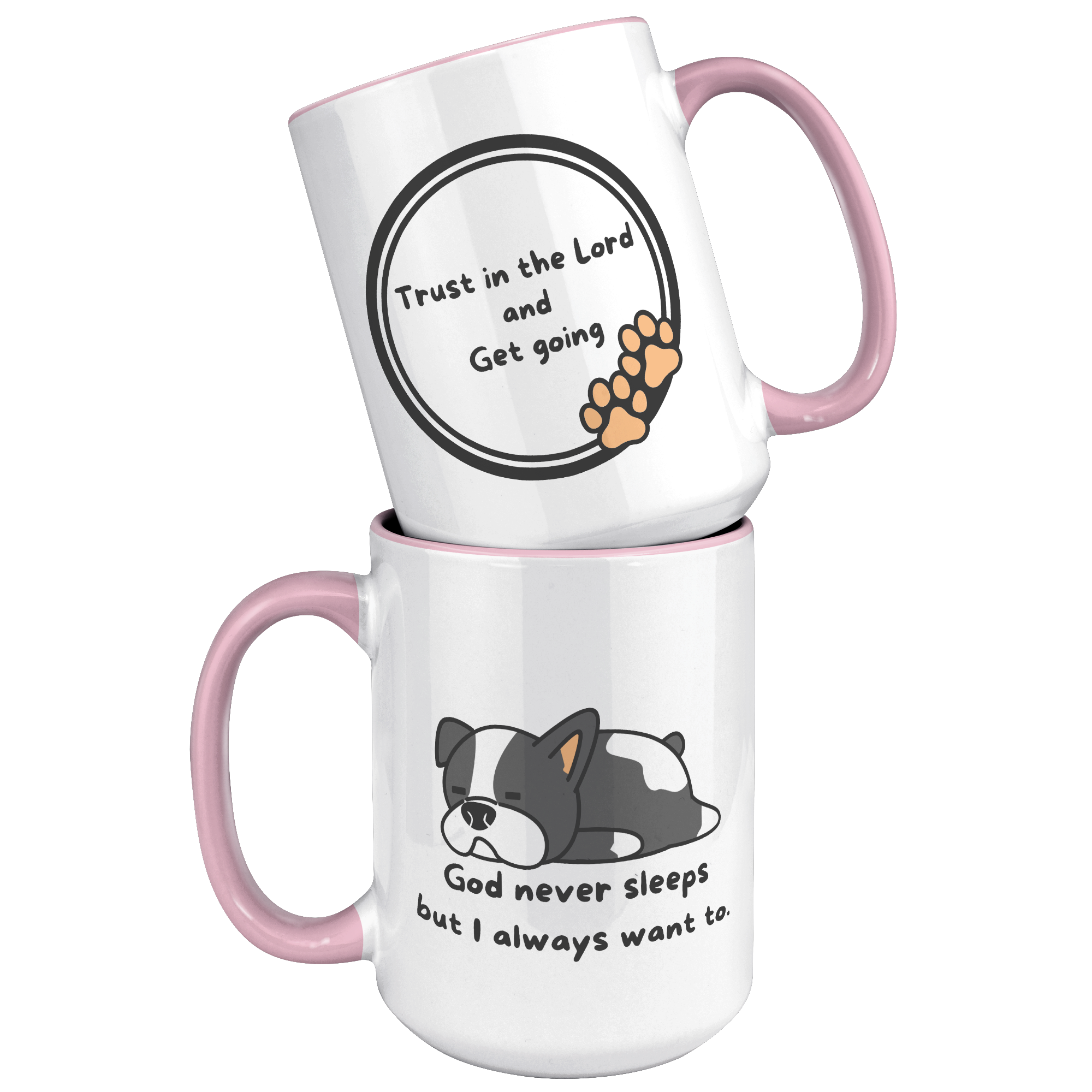 "God never sleeps but I always want to" 15oz Sleeping Puppy Christian Mug - inside color schemes