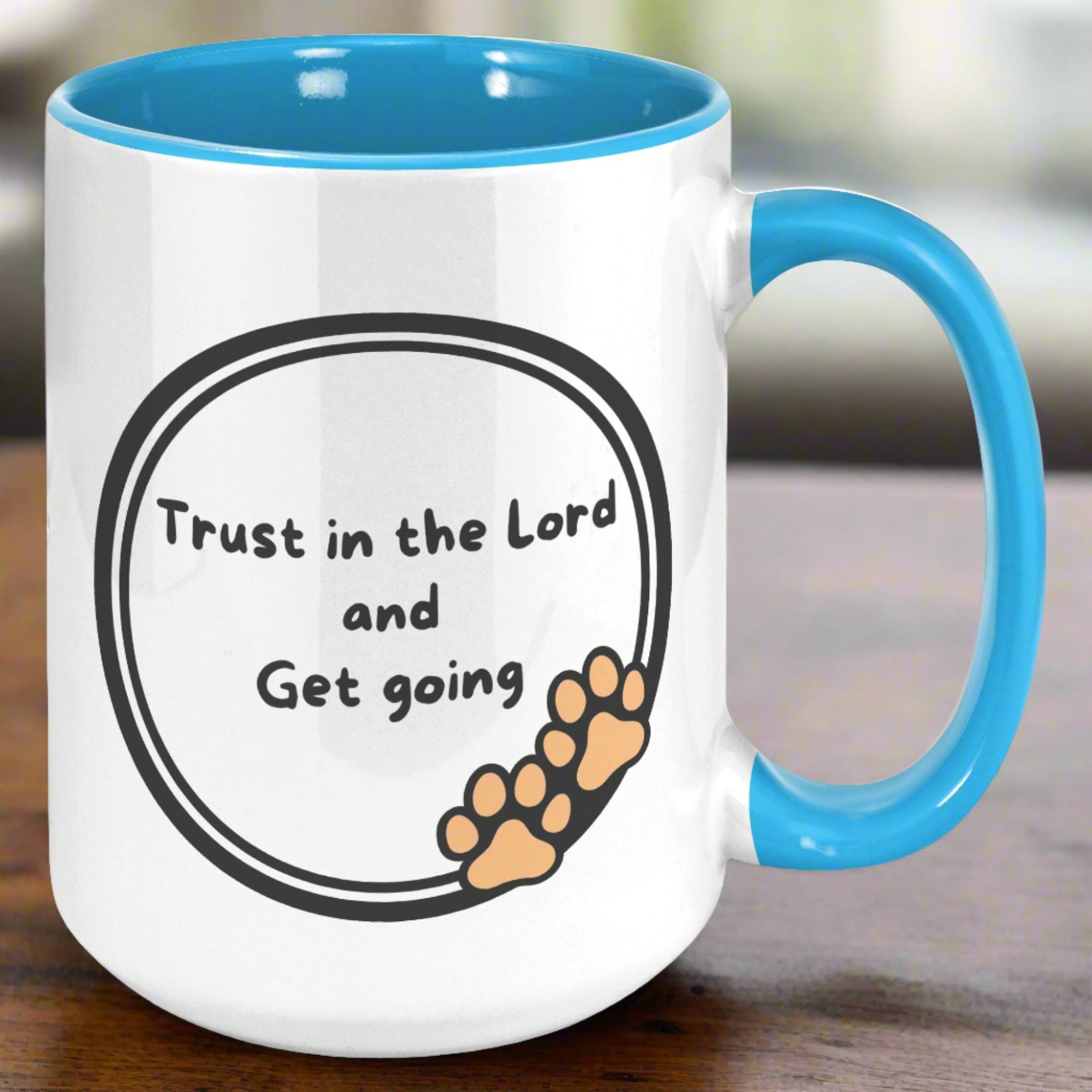 "God never sleeps but I always want to" 15oz Sleeping Puppy Christian Mug - inside color schemes