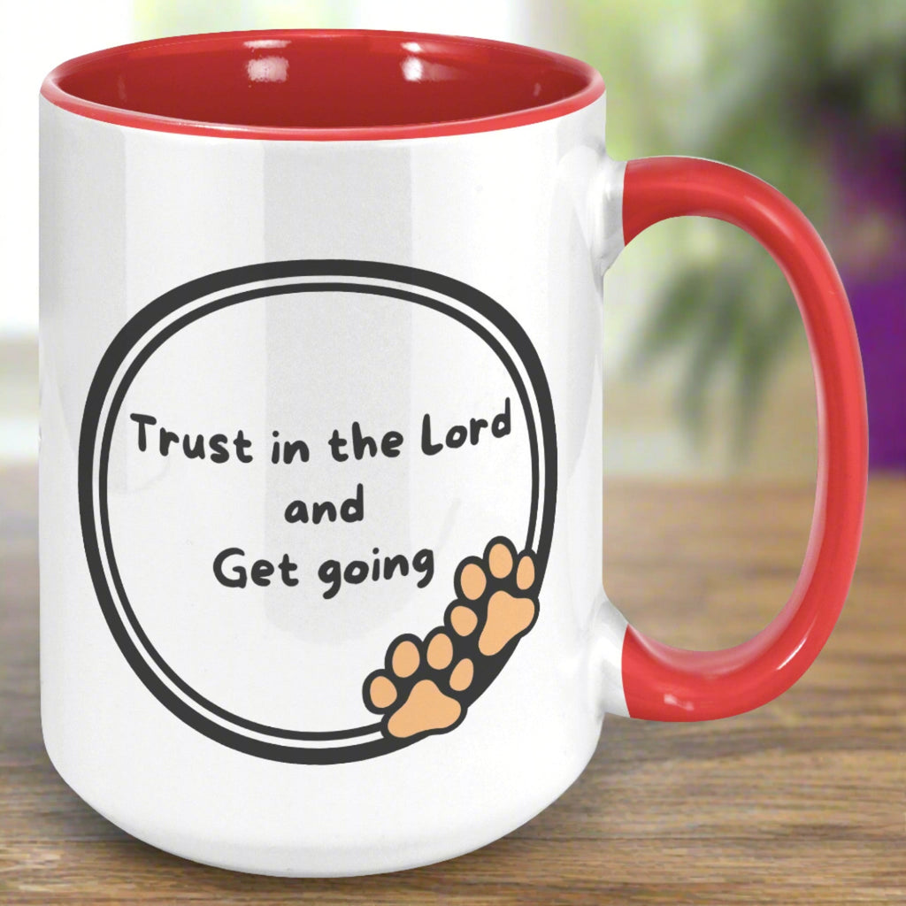 "God never sleeps but I always want to" 15oz Sleeping Puppy Christian Mug - inside color schemes