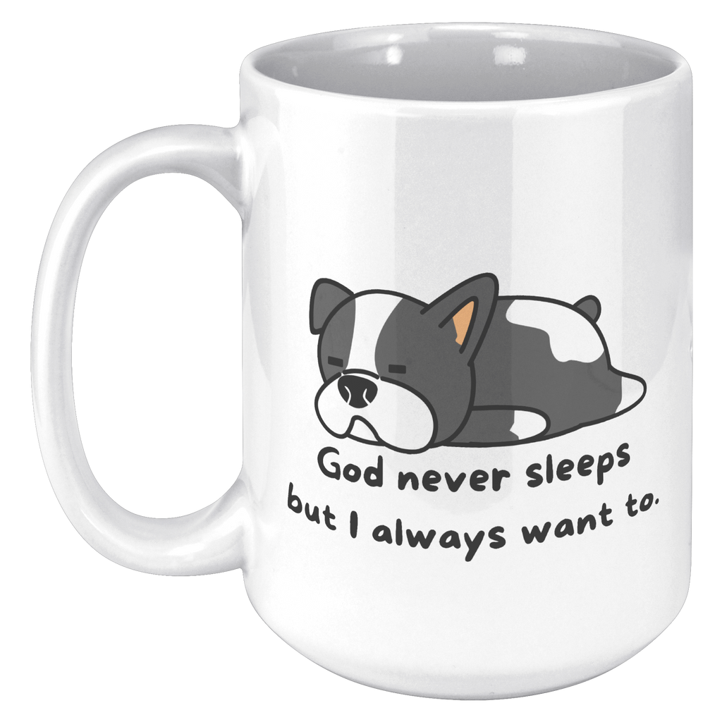 "God never sleeps but I always want to" 15oz Sleeping Puppy Christian Mug - inside color schemes