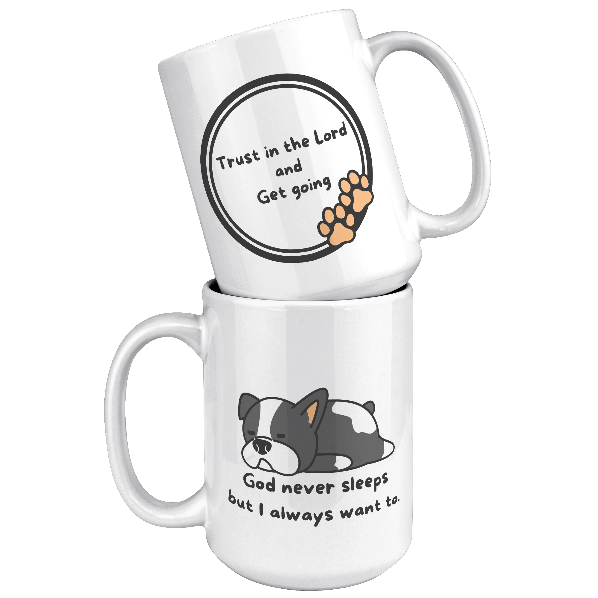 "God never sleeps but I always want to" 15oz Sleeping Puppy Christian Mug - inside color schemes