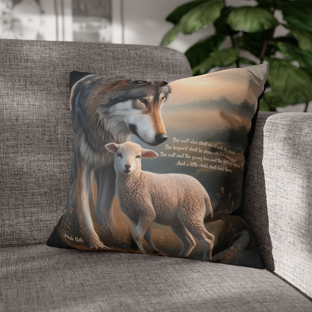 Wolf and Sheep Bible Verse Spun Polyester Square Pillowcase (multiple sizes)