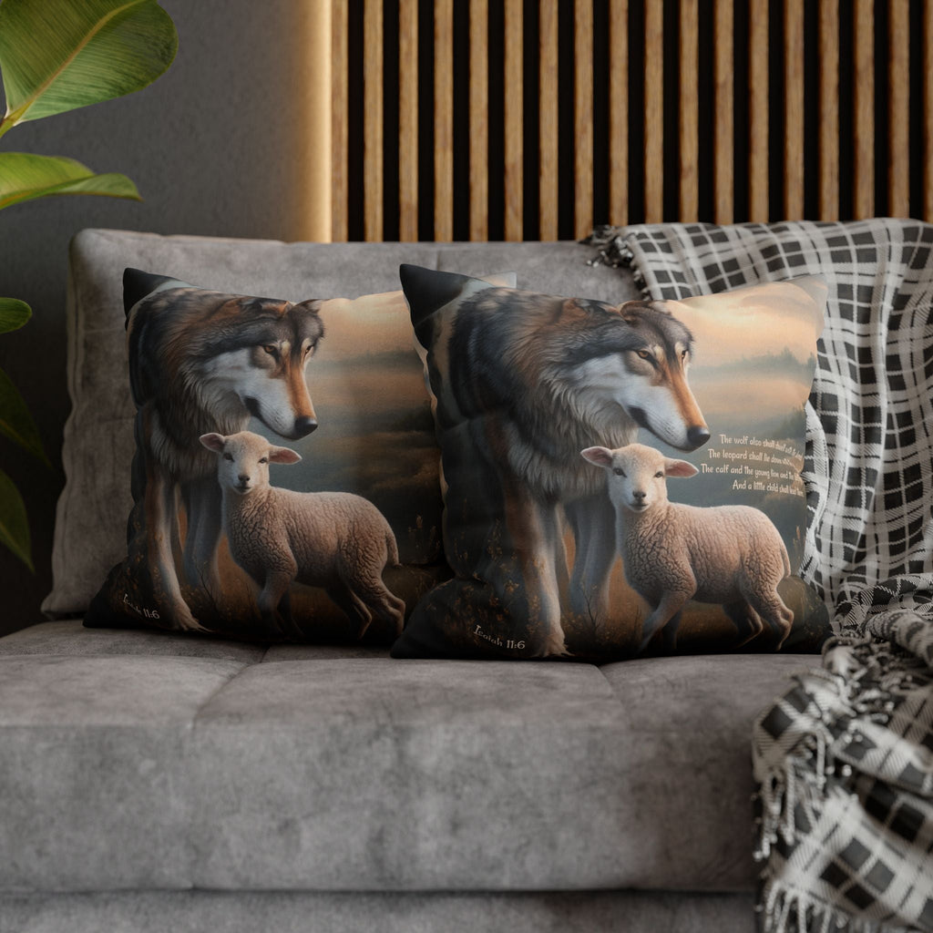 Wolf and Sheep Bible Verse Spun Polyester Square Pillowcase (multiple sizes)
